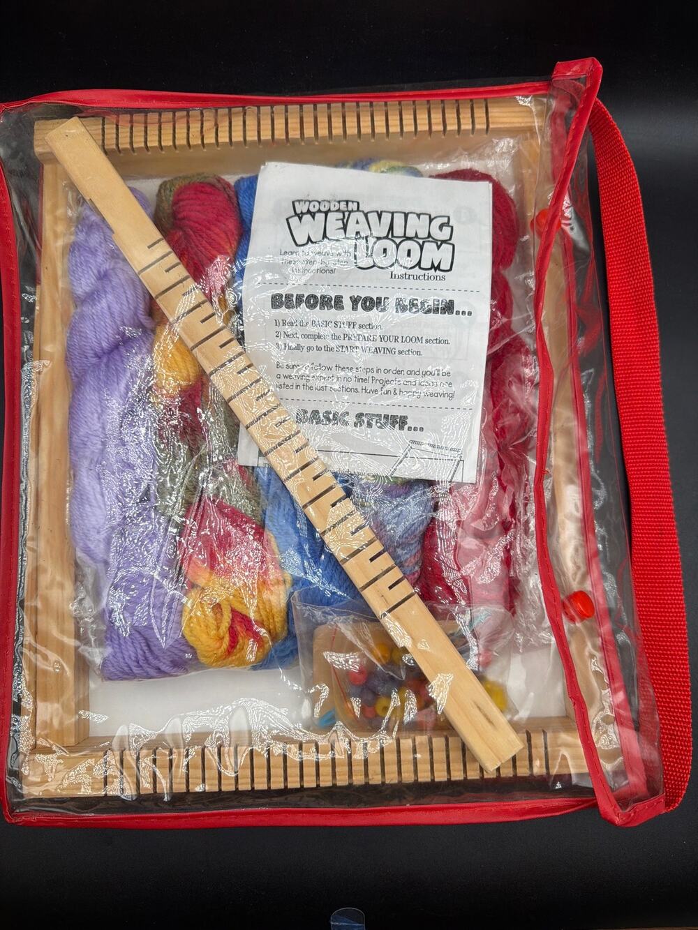 Vintage Wooden Weaving Loom Kit Complete Yarn Instruction Craft Weaving Set NWOT